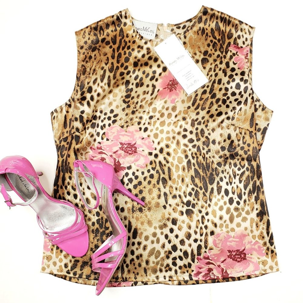 NEW Pamela McCoy leopard print silk top